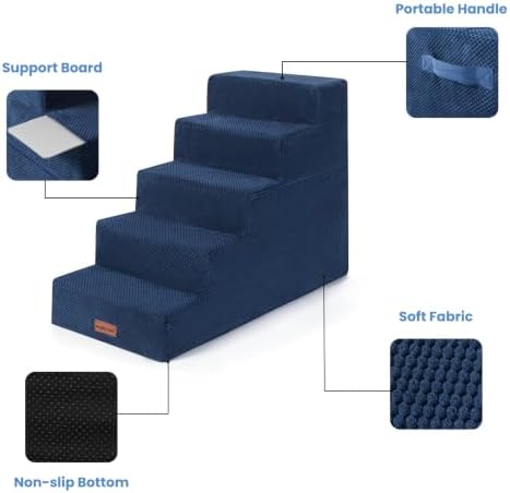 Aodisman Dog Stairs for High Beds 22.6" H, 5-Step Pet Steps for Small Dogs - Image 3