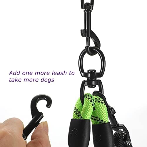 Double Dog Leash Reflective Detachable Coupler &360° Swivel Tangle Free, Heavy Duty Rope Leash Control with Padded Handle for Dual Large Medium Dogs Walking Running Training (Silver) - Image 4