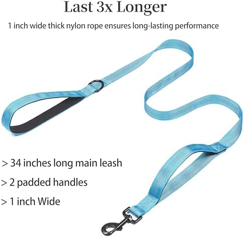 iYoShop Double Dog Leash with 3 Extra Traffic Handles, 15-120 lbs, Blue - Image 2