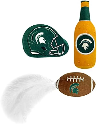 BEST PLUSH CAT TOY: NCAA MICHIGAN STATE SPARTANS Complete Set of 3 piece Cat Toys filled with Fresh Catnip. Includes: 1 Helmet Cat Toy, 1 Football Cat Toy with Feathers & 1 Beer Bottle. With Team LOGO - Image 6