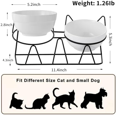 Elevated Cat Food Bowl,Ceramic Raised Water Bowl for Indoor Cats, 15°Tilted Metal Stand Anti Vomiting and Protect Spines,Whisker Fatigue Feeding Dishes,Non-slip and Dishwasher Safe - Image 5
