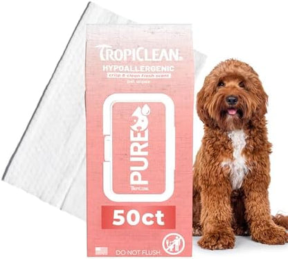 TropiClean Pure Hypoallergenic Dog Wipes, 50ct by TropiClean