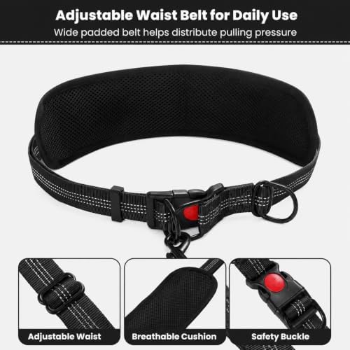 Hands Free Double Dog Leash, 4 Reflective Padded Handles, Adjustable Waist Belt 27-51", Shock-Absorbing Bungee, 360° Swivel Clips, for Small, Medium & Large Dogs, Walking Jogging Running - Image 6