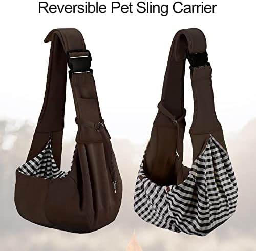 PETLOFT Reversible Dog Cat Sling Carrier, Small Dog Carrier, Adjustable Dog Sling, Hands Free Cross Body Carrier with Collar Hook for Dog/Cat/Bunny up to 11lb (Brown) - Image 5