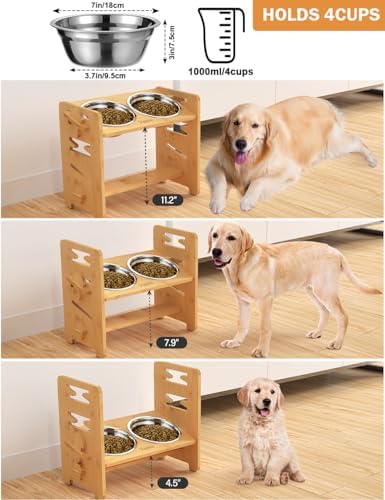 Vantic Elevated Dog Bowls, Raised Dog Bowl Stand Adjustable Medium, Natural - Image 2