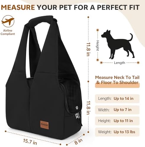 Dog Purse Carrier for Small Dogs and Cats, Soft-Sided Pet Tote Bag with 6 Large Pockets, Collapsible Travel Puppy Carrier, Fits Pets up to 13 lbs (Black, 15.7" L x 8" W x 11.8" H) - Image 2