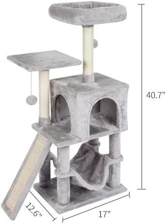 Cut Cat Tree Cat Tower Condo with Hammock Kittens Scratching Post Grey - Image 7