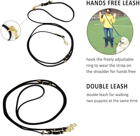 Multi Function 8ft Genuine Leather Hands Free Dog Training Leash for Puppy Small and Medium Dogs (8 Foot*3/8 inch, Black) - Image 3