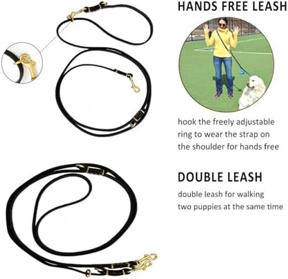 Multi Function 8ft Genuine Leather Hands Free Dog Training Leash for Puppy Small and Medium Dogs (8 Foot*3/8 inch, Black) - Image 3