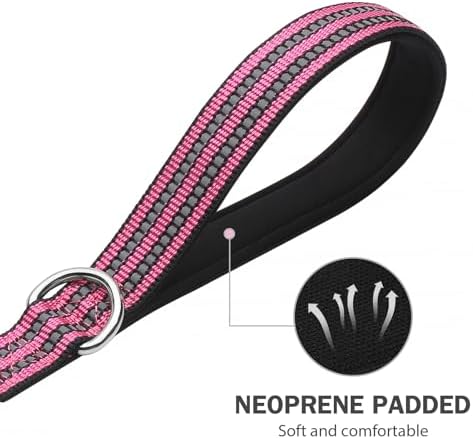 Hikiko 5FT Dog Leash with 2 Padded Handles Reflective,Pink - Image 4