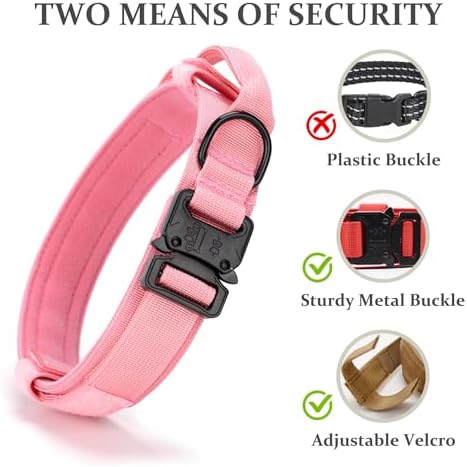 Tactical Dog Collar, Adjustable Military Training Pet Collar,Light Pink XL - Image 4