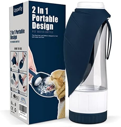 Uppetly Dog Water Bottle, Portable Pet Water Bottle with Food Container and Drinking Feeder, Leak Proof, BPA-Free, Foldable Puppy Water Cup Dispenser for Outdoor Walking, Travel, Hiking 20OZ by Uppetly