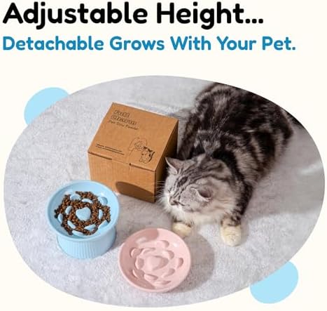 Unbreakable Raised Slow Feeder Bowl for Cats and Small Dogs, Elevated Cat Bowls, Detachable Slow Feede Bowl, Heavy Weighted, Non-Slip Feeder, Whisker Friendly (Blue, Round - 6.2w'' x 1.5h'' inch) - Image 6