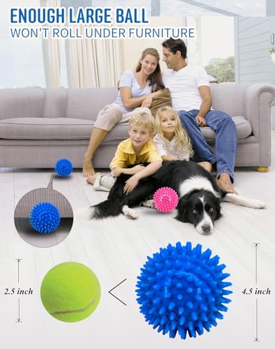 Pweituoet 4.5” Heavy Duty Squeaky Dog Balls for Medium Large Dogs, Dog Toys for Aggressive Chewers, Spike Ball Toys for Clean Teeth and Training(2 Pack) (4.5" red and Blue) - Image 2