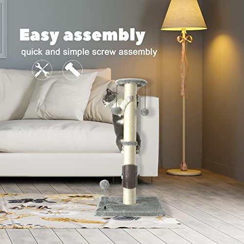 PEEKAB 32" Tall Cat Scratching Post Sisal Scratch Posts with Hanging Ball and Self-Massage Brush Vertical Scratcher for Indoor Cats and Kittens Light-Gray 32inches - Image 5