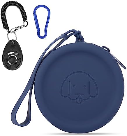WALLFID Silicone Dog Treat Pouch Small Bag,with Pet Training Clicker,Walking Bag for Dog and Cat, Pocket Size, Easy to Clean, Odorless, Zipper Design,Moisture-Proof,Travel Walking Bag.(Navy Blue) by WALLFID