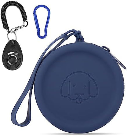 WALLFID Silicone Dog Treat Pouch Small Bag,with Pet Training Clicker,Walking Bag for Dog and Cat, Pocket Size, Easy to Clean, Odorless, Zipper Design,Moisture-Proof,Travel Walking Bag.(Navy Blue) by WALLFID