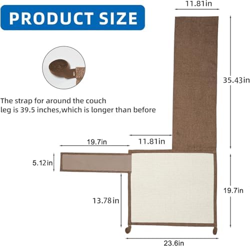 Cat Scratch Furniture Protector with Natural Sisal for Protecting Couch Sofa Chair Furniture,Couch Protector from Cat Claws 23.6L''*19.7W'' (Brown, Left Handed) - Image 2