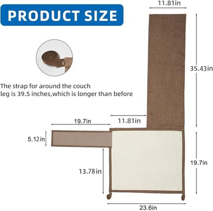Cat Scratch Furniture Protector with Natural Sisal for Protecting Couch Sofa Chair Furniture,Couch Protector from Cat Claws 23.6L''*19.7W'' (Brown, Left Handed) - Image 2
