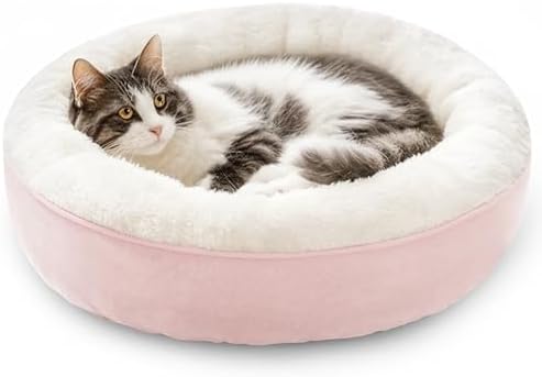 Love's cabin Round Donut Cat and Dog Cushion Bed, 20in Pet Bed for Cats or Small Dogs, Anti-Slip & Water-Resistant Bottom, Super Soft Durable Fabric Pet Beds, Washable Luxury Cat & Dog Bed Pink by Lovescabin