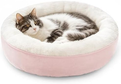 Love's cabin Round Donut Cat and Dog Cushion Bed, 20in Pet Bed for Cats or Small Dogs, Anti-Slip & Water-Resistant Bottom, Super Soft Durable Fabric Pet Beds, Washable Luxury Cat & Dog Bed Pink by Lovescabin