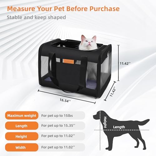 YUNIQUE Soft-Sided Cat & Dog Carrier for Pets Up to 15 Lbs, Airline Approved Collapsible Travel Puppy Carrier with Lightweight Fabric Design (Black) - Image 4
