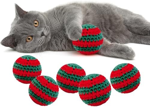 Christmas Cats Ball Toy with Bell Inside, 6Pcs Hand-Made Knitted Woolen Yarn Cat Toys Jingle Bell Balls, Indoor Kitten Interactive Toys for Hunting/Kicking/Chasing Woolen - Image 6
