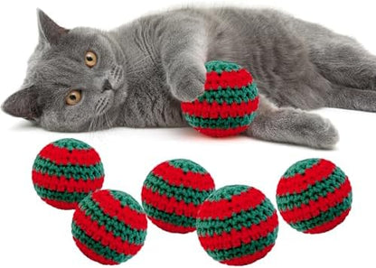 Christmas Cats Ball Toy with Bell Inside, 6Pcs Hand-Made Knitted Woolen Yarn Cat Toys Jingle Bell Balls, Indoor Kitten Interactive Toys for Hunting/Kicking/Chasing Woolen - Image 6