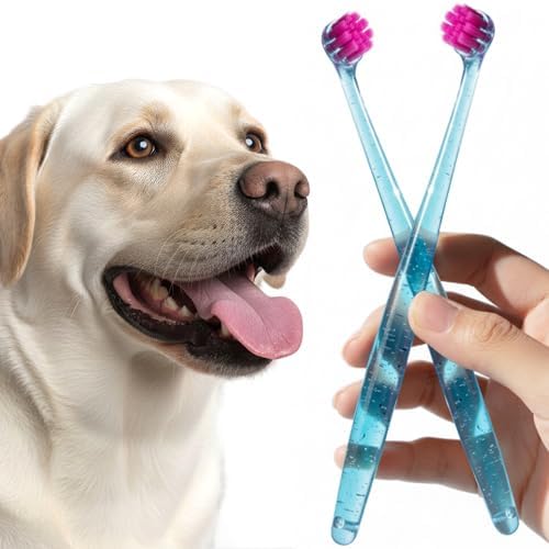 Dog Toothbrush for Medium and Large Dogs&Cats, 2pcs, Ultra Soft Bristle, Long-Lasting Handle, Pet Tooth Brush and Dental Care Kit, Super Thin Bristle Gentle on Gum for Sensitive Pets, Blue by UZENEY