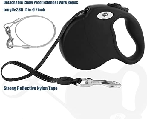 16ft Retractable Dog Leash for Large Breed Dogs up to 110 lbs with a Detachable Chew Proof Extender Wire Ropes (Black L) - Image 4