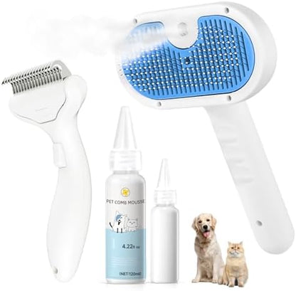 Pet Steam Brush for Dogs & Cats, 3-in-1 Shedding Grooming Tool by LetsFeedPetPremiumCollectio