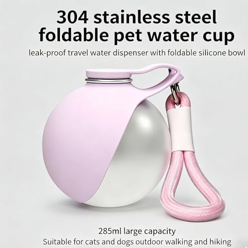 Portable Dog Water Bottle, 304 Stainless Steel Foldable Pet Water Cup, Leak-Proof Travel Water Dispenser with Foldable Silicone Bowl, 285ml Large Capacity for Dogs Cats Outdoor Walking Hiking - Image 5