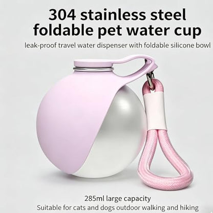Portable Dog Water Bottle, 304 Stainless Steel Foldable Pet Water Cup, Leak-Proof Travel Water Dispenser with Foldable Silicone Bowl, 285ml Large Capacity for Dogs Cats Outdoor Walking Hiking - Image 5