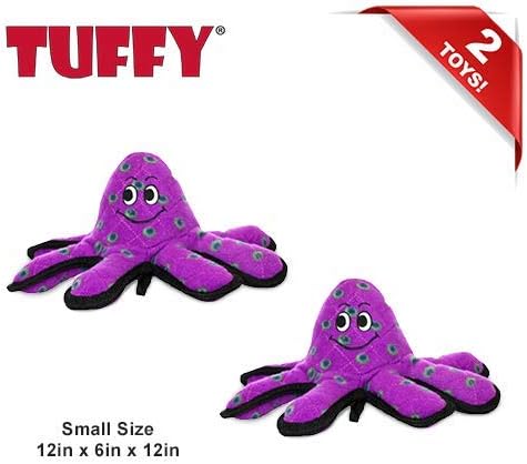 TUFFY - World's Tuffest Soft Dog Toy - Ocean- Squeakers - Multiple Layers. Made Durable, Strong & Tough. Interactive Play (Tug, Toss & Fetch). Machine Washable & Floats. (Octopus, Small 2 Pack)