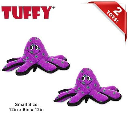TUFFY - World's Tuffest Soft Dog Toy - Ocean- Squeakers - Multiple Layers. Made Durable, Strong & Tough. Interactive Play (Tug, Toss & Fetch). Machine Washable & Floats. (Octopus, Small 2 Pack)