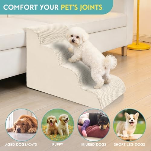 Dog Stairs for Small Dogs, Pet Stairs Steps Ramp for Puppy, Older Cat, Stairs with Whole High Density Foam, Corduroy Fabric, Non-Slip Bottom Dog Steps for Bed and Couch (Beige, 4-Step (H: 19.7IN)) - Image 7