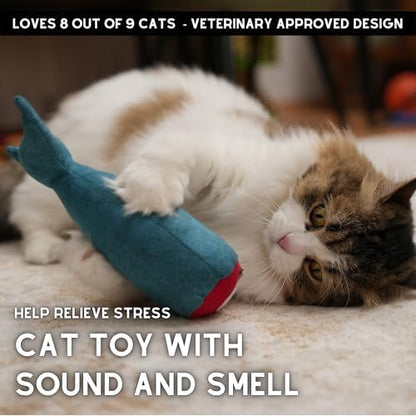 pawdaz Big Fish Cat Kicker Toy - Refillable Catnip Matatabi Silvervine Filled and Help Relief Anxiety - Kitten Catnip Essentials Treats Supplies Large Interactive Chew for Indoor Cat (Blue) - Image 3
