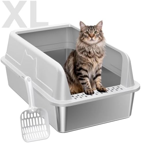 High-Sided Stainless Steel XL Cat Litter Box for Cats by OneBug