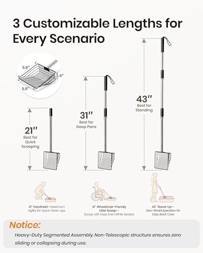 Cat Litter Scoop with Holder 43" Metal Litter Scooper with Stainless Steel Long Handle, Large Kitty Box Scooper Heavy Duty Deep Shovel for Fast Sifting, Dog Waste Scooops for Outside Pet Poop - Image 5