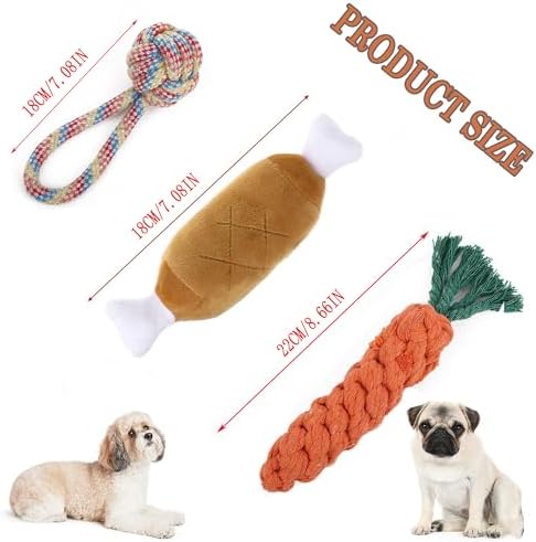 3PCS Natural Cotton Rope Toys for Small Dogs and Puppies, Dog Dental Care Chew Toys for Teething,Anxiety Relief, Helps Clean Teeth & Prevent Furniture Destruction(Chicken Leg Set) - Image 2