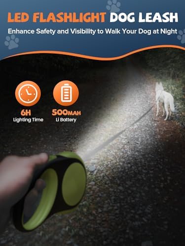 Retractable Dog Leash with LED Flashlight, Douexio Upgrade 3 in 1 Dog Leash Retractable for Small Medium Dogs Up to 66 lbs, 16ft, Anti-Slip Handle (Black-Green) - Image 3