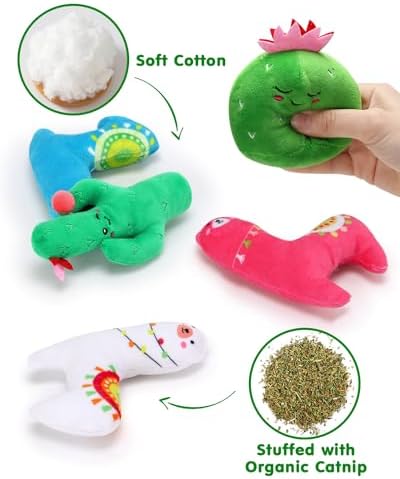 CiyvoLyeen Plush Cactus Llama Catnip Toys for Indoor Cats 5 Pack - Image 4