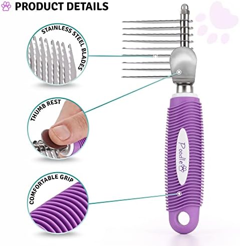 Poodle Pet Bundle - Dematting Fur Rake Comb Brush Tool with Steel Safety Blades for Detangling Matted or Knotted Undercoat Hair and Slicker Brush for Small and Large Dogs Pet Hair Remover - Image 4