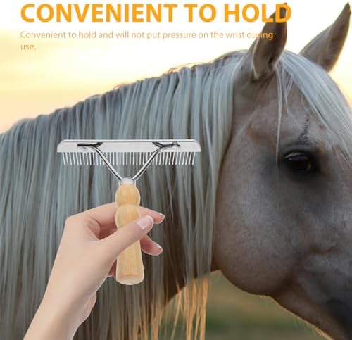 Balacoo 2 Pcs Undercoat Rake for Dogs, Pet Horse Hair Comb with Non-Slip Wooden Handle, Steel Comb for Medium & Large Pets Dog Cat Horse - Image 2