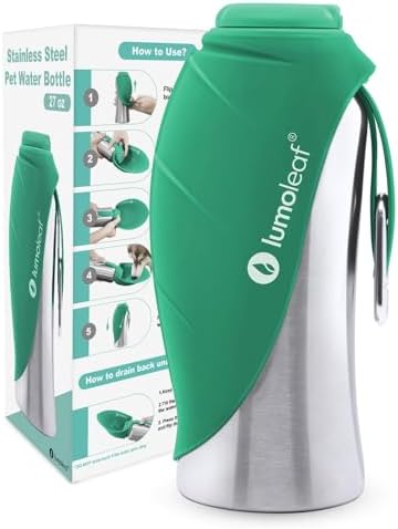 LumoLeaf Portable Dog Water Bottle 27 OZ, Stainless Steel Pet Travel Water Bottle Dispenser for Walking, Hiking and Outdoor, Portable Water Bowl for Large Dogs (Green) by LumoLeaf