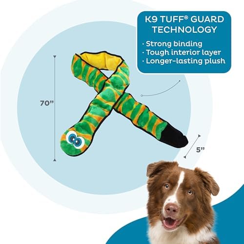 Outward Hound Durablez XX-Large Snake Stuffing-Free Squeaky Plush Dog Toy for Puppies & Dogs - Interactive, Soft Yet Tough, No Mess, Jumbo Squeaker, Long-Lasting Play, 70 inch, Blue - Image 3