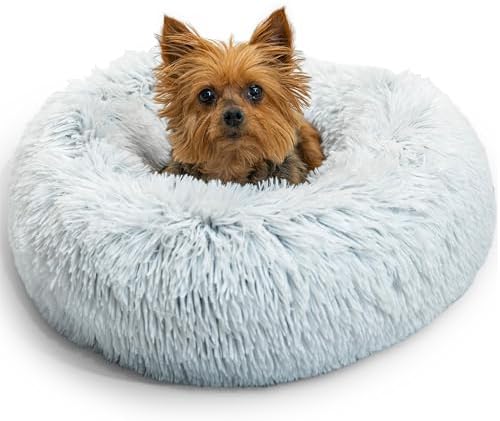 Best Friends by Sheri The Original Calming Donut Dog Bed for Extra-Small Dogs up to 10 lbs, Shag Faux Fur, Frost Gray, 18" x 18" by BestFriendsbySheri