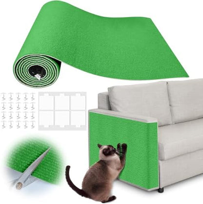 Cat Scratch Furniture Protector - 138" x 13.8" Trimmable Self-Adhesive Cats Claws Scratch Pads, DIY Cat Climbing Couch Protector for Scratch Post Cat Tree Replacement Indoor (Green) by Inchoco