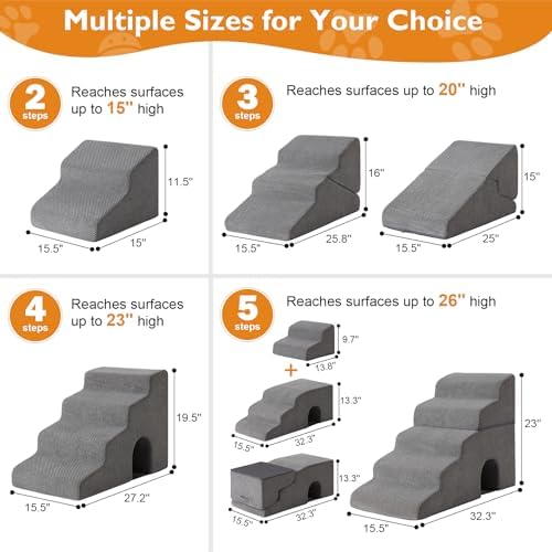 Ahpmeoa Dog Stairs for Small Dogs 16’’ H, 3-Step Dog Steps for Bed, Grey - Image 3