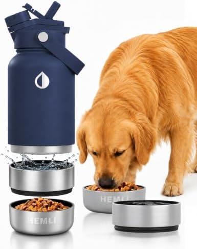 32 oz. Dog Water Bottle, Insulated Dog Travel Water Bottle, Stainless Steel Pet Water Bottle Dispenser Portable Food and Water Bowl for Dogs for Walking Dog Canteen Travel Kit by Hemli